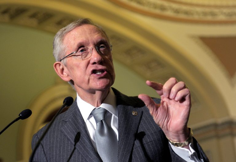   Senate Majority Leader Harry Reid of Nevada speaks to reporters following the Democratic policy luncheon on Capitol Hill in Washington, Tuesday, Dec. 18, 2012. (AP Photo/Susan Walsh)  