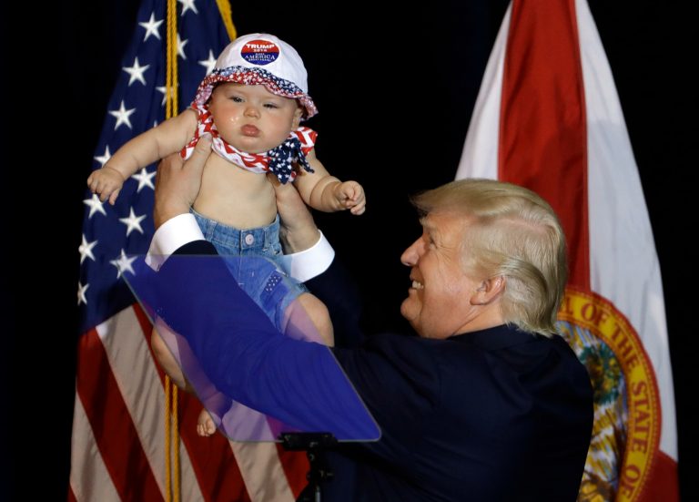 Donald Trump seems nonplussed by the FBI announcement today. (AP Photo/Chris O'Meara)