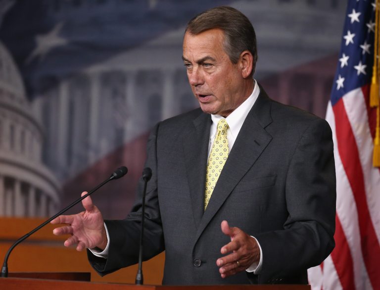 House Speaker John Boehner speaks to the media during a news conference at the Capitol on April 30, 2015 in Washington. (Photo by Mark Wilson/Getty Images)
