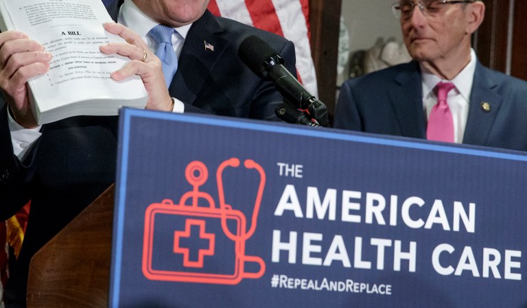 Trump hopes to win Tea Party support of the recently proposed House GOP's healthcare plan to replace Obamacare. (AP Photo/J. Scott Applewhite)