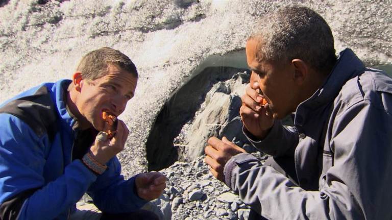 President Obama was on the Bear Grylls show on NBC and praised for saving the world.