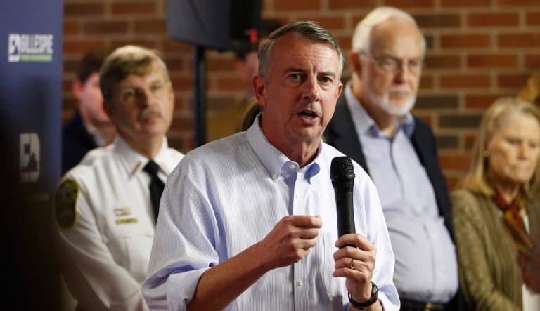 Republican gubernatorial candidate Ed Gillespie was in enemy territory Monday, campaigning in Northern Virginia where there has been stronger support for Democrats in past elections. Gillespie faces Democrat Lt. Gov. Ralph Northam in Tuesday's election. (AP Photo/Steve Helber)
