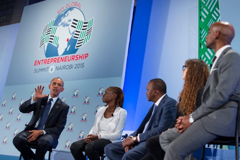 President Obama delivers a speech at the Global Entrepreneurship Summit at the United Nations Compound, Saturday, July 25, 2015, in Nairobi. (AP Photo/Evan Vucci)