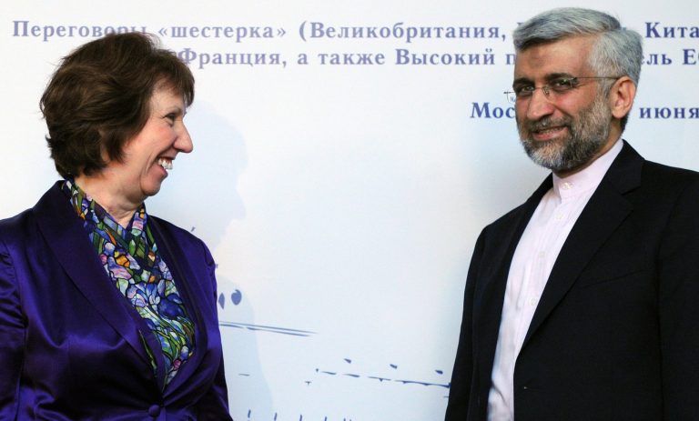   EU foreign policy chief Catherine Ashton, left, and chief Iranian nuclear negotiator Saeed Jalili meet in Moscow, on Monday, June 18, 2012, before the start of the high-stakes talks on the controversial Iranian nuclear programme. Negotiators from Iran and world powers started today crunch talks in the Russian capital seen by some commentators as a final chance to solve the crisis diplomatically. (AP Photo/Kirill Kudryavtsev, pool)  