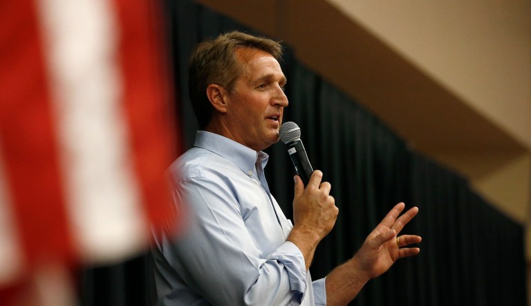 Flake's book has the same title as Barry Goldwater's book. (AP Photo/Ross D. Franklin)