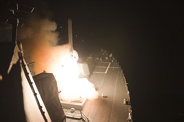 U.S. ships have launched more than 50 Tomahawk missiles at an air field in Syria late Thursday evening Washington time, according to NBC. (U.S. Navy)