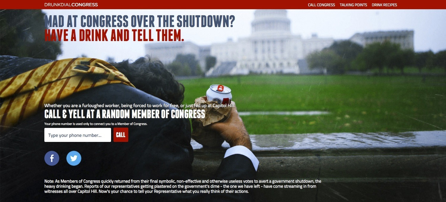 ‘Drunk Dial Congress’ site generates 10,000 (presumably drunk) calls per hour