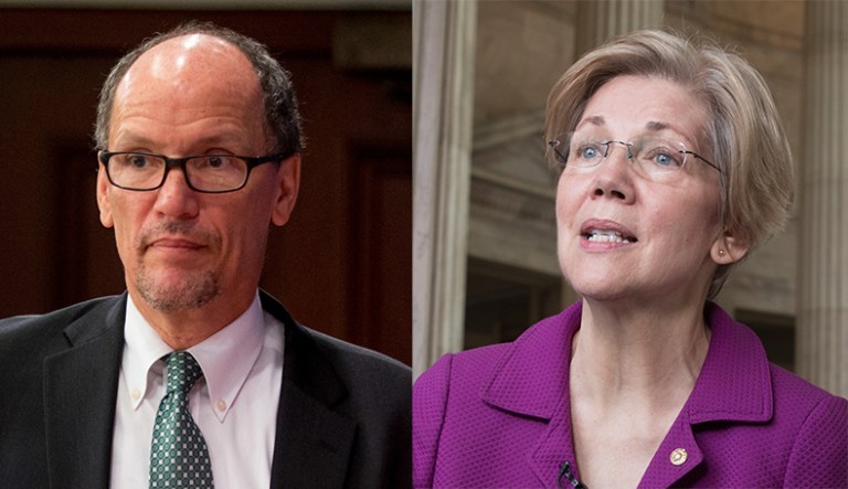 DNC Chairman Tom Perez's brazen rejection of pro-life Democrats has now been condemned by progressive champion Sen. Elizabeth Warren. (AP Photo/Andrew Harnik)