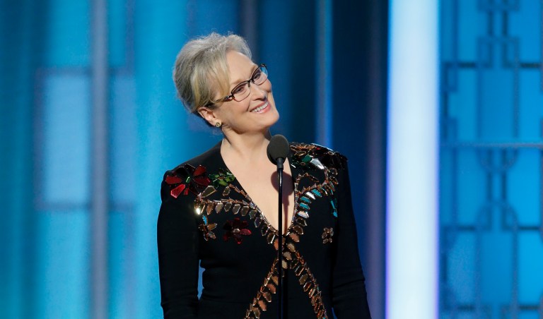 Meryl Streep became a hero among journalists with her speech about President-elect Trump. (Paul Drinkwater/NBC via AP)