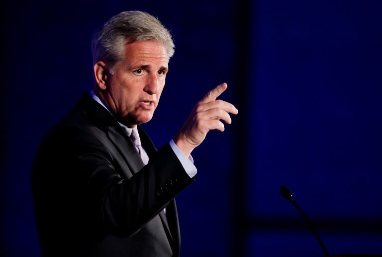 House Majority Leader Kevin McCarthy speaks at the California GOP convention on Saturday, Sept. 20, 2014 in Los Angeles.Â McCarthy, R-Calif., will visit Queensbury in support of Elise Stefanik, the Republican candidate for New York's 21st Congressional District seat.Â (AP Photo/Chris Carlson)