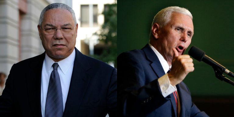 Republican vice presidential candidate Mike Pence was not phased when Colin Powell, the former secretary of State under George W. Bush, endorsed Democratic nominee Hillary Clinton on Tuesday. (AP Photos)