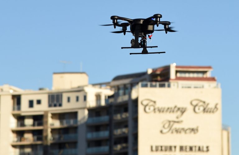 A Ghost drone by EHang flies at the 2015 International CES outside the Las Vegas Convention Center on January 8, 2015 in Las Vegas, Nev. (Getty Image)
