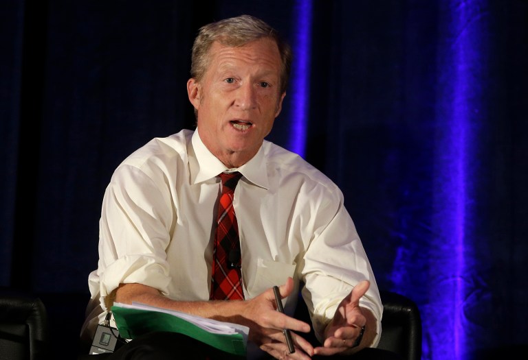 Billionaire environmentalist Tom Steyer uses political donations to push politicians toward clean energy policies that will benefit his solar energy investments. (AP Photo/Rich Pedroncelli,File)