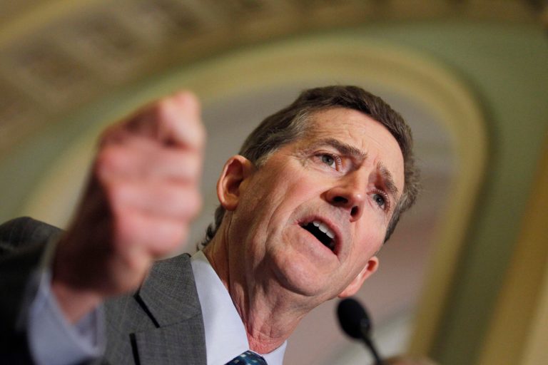   FILE - In this June 14, 2011, file photo Sen. Jim DeMint, R-S.C., speaks to media on Capitol Hill in Washington. DeMint announced Thursday, Dec. 6, 2012 that he is resigning to take over at Heritage Foundation. (AP Photo/Alex Brandon, File)  
