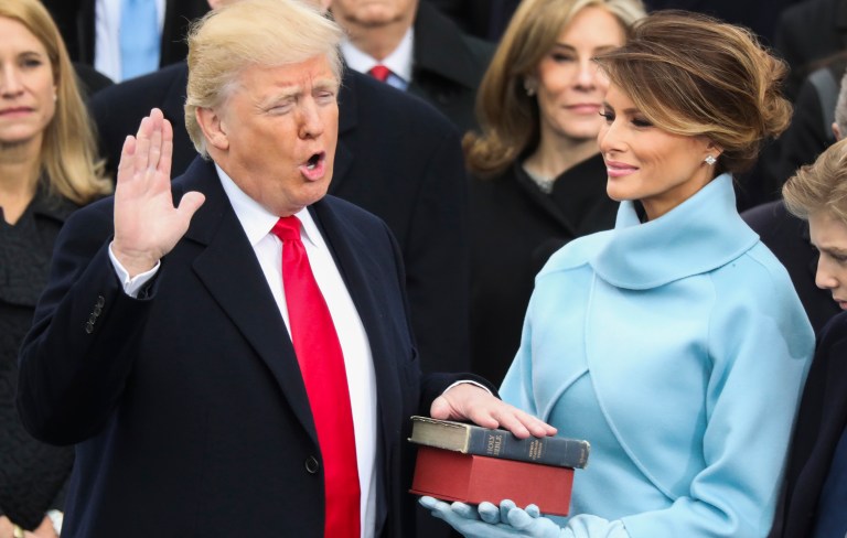 In the days after his election and on the first day of Trump's presidency, polarization went even further, in the form of widespread rioting, vandalism and arrests far outside the normal bounds of peaceful protesting. (AP Photo/Andrew Harnik)