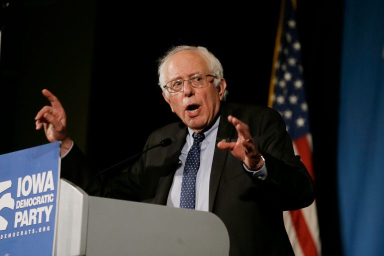 Democratic presidential candidate Sen. Bernie Sanders, I-Vt., speaks during the Iowa Democratic Party's Hall of Fame Dinner, Friday, July 17, 2015, in Cedar Rapids, Iowa. (AP Photo/Charlie Neibergall)