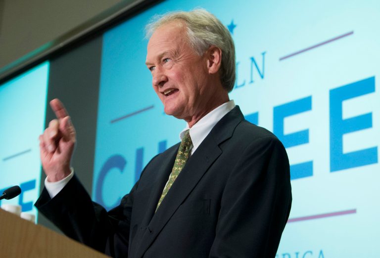 Lincoln Chafee announced Wednesday that he was running for the 2016 Democratic presidential nomination, speaking to a small audience at George Mason University in Fairfax, Va. (AP Photo)Â 