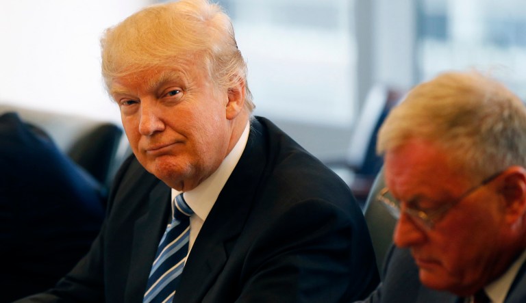 Trump's favorable and unfavorable rating -- not his job approval, but whether people hold a favorable or unfavorable view of him -- is virtually the same as it was on election day. (AP Photo/Gerald Herbert)