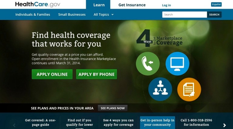 A screenshot of the new look of the Healthcare.gov homepage.