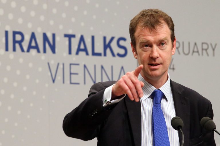 Michael Mann, spokesperson for EU foreign policy chief Catherine Ashton spekes to press during closed-door nuclear talks in Vienna, Austria, Tuesday, Feb. 18, 2014. Iran and six world powers are back at the negotiating table eager to come to terms on a comprehensive nuclear deal but deeply divided on what it should look like. The two sides began meeting Tuesday in attempts to build on a first-step accord that temporarily curbs Tehran's nuclear activities in exchange for some sanctions relief. (AP Photo/Ronald Zak)