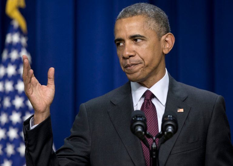 President Barack Obama speaks in the South Court Auditorium of the Eisenhower Executive Office Building on the White House complex in Washington, Monday, May 11, 2015, recognizing emerging global entrepreneurs. (AP Photo/Carolyn Kaster)