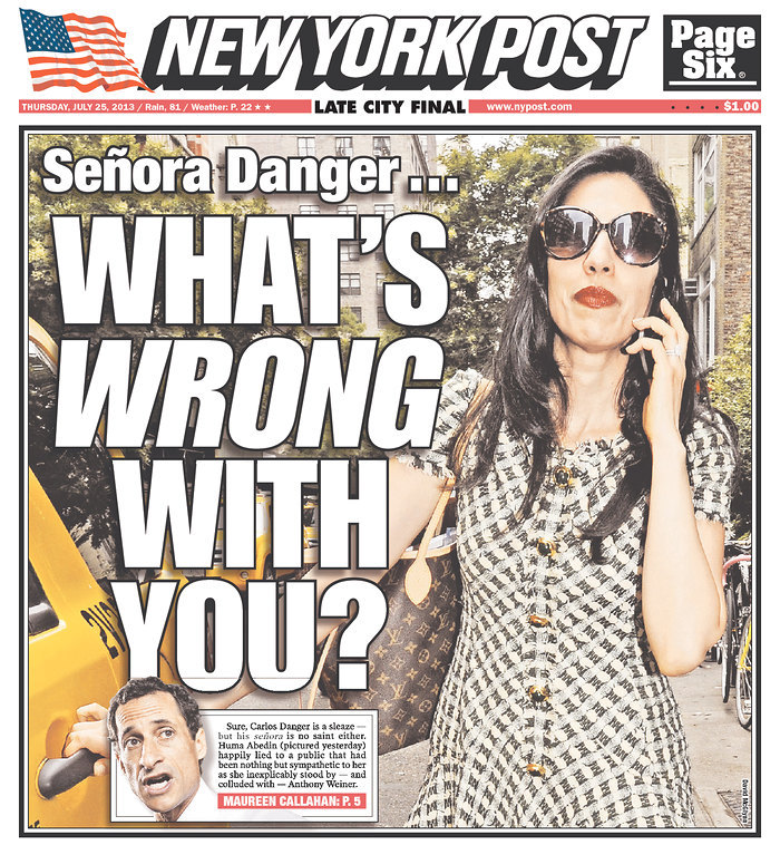 New York Post cover dubs Huma ‘Señora Danger’