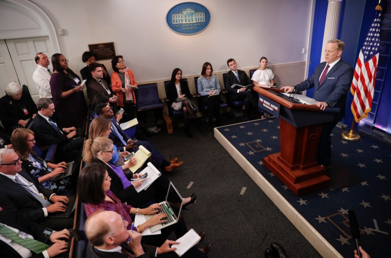 Other reporters watching the briefing reacted on Twitter. (AP Photo/Pablo Martinez Monsivais)