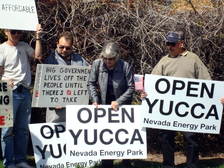 Members of a pro-Yucca Mountain group rally in Reno, Nev. (AP/Scott Sonner)