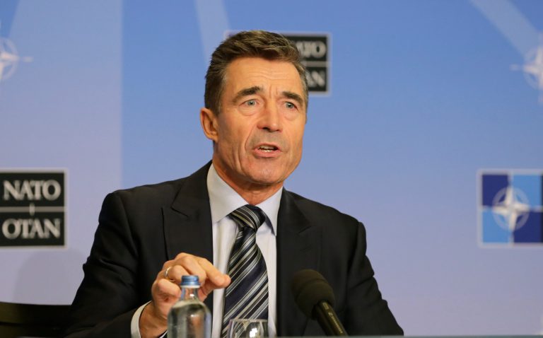 NATO Secretary General Anders Fogh Rasmussen addresses the media ahead of the NATO summit in Wales, at the Residence Palace in Brussels, Monday Sept. 1, 2014. Russia and Ukraine will be the top story this week when NATO heads of state attend the NATO summit in Wales, starting Wednesday. (AP Photo/Yves Logghe)