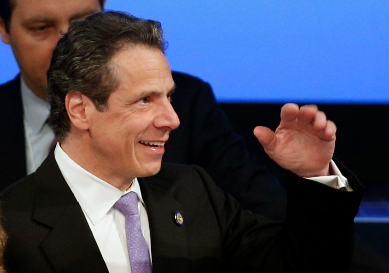 New York Gov. Andrew Cuomo on Wednesday, April 23, 2014, in Albany, N.Y. (AP Photo/Mike Groll)