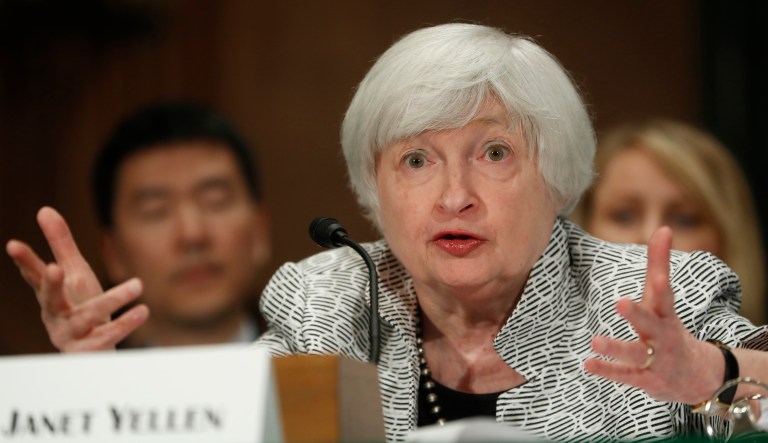 Federal Reserve Chair Janet Yellen cast doubt Thursday on President Trump's goal of raising U.S. economic growth to 3 percent annually. (AP Photo/Pablo Martinez Monsivais)