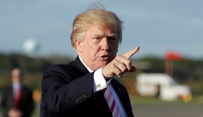 President Trump told an Alabama crowd Friday they would have to ask Attorney General Jeff Sessions about prosecuting Hillary Clinton, presumably over her emails. (AP Photo/Evan Vucci)