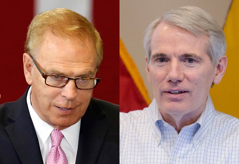 Democratic former Gov. Ted Strickland and Republican Sen. Rob Portman are locked in a tight fight for one of Ohio's two Senate seats. (AP Photos)