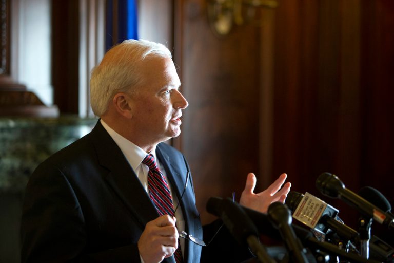 Senate Majority Leader Scott Fitzgerald holds a press conference at the capitol to answer questions about Republican lawmaker's plan to push a vote on Wisconsin's controversial right-to-work proposal in an extraordinary session next week, Friday, Feb. 20, 2015, in Madison, Wis. (AP Photo/Wisconsin State Journal, Steve Apps)