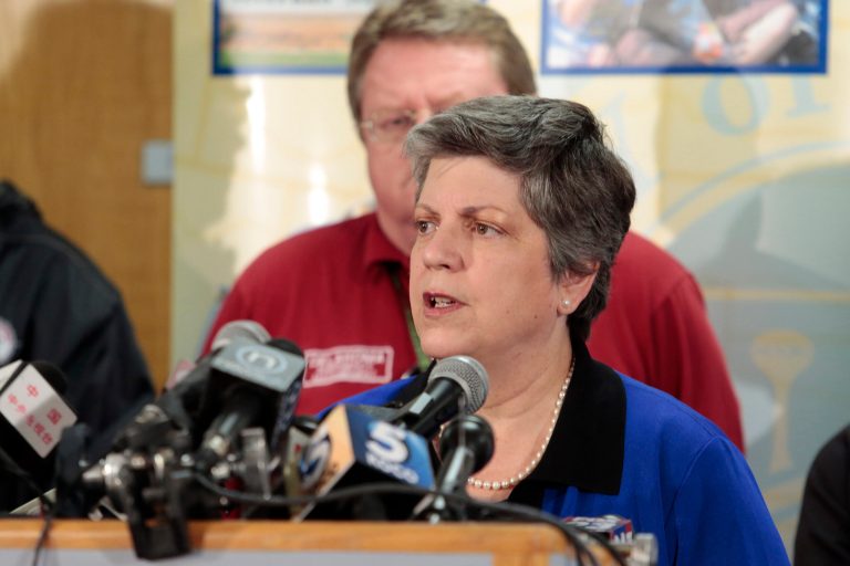 Homeland Security Secretary Janet Napolitano is resigning to take a senior posting in the University of California system. (Brett Deering/Getty Images)
