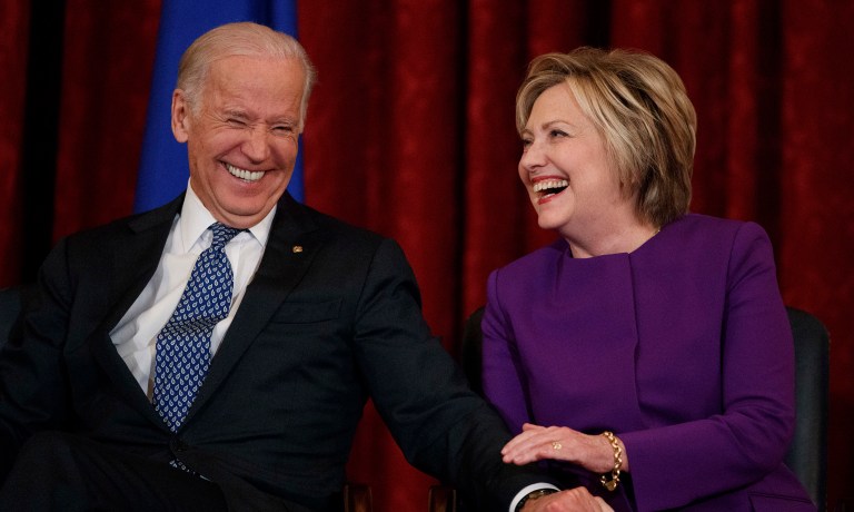 The Democratic National Committee issued a statement Saturday after it was revealed that former DNC head Donna Brazile considered replacing Hillary Clinton with then-Vice President Joe Biden as the party's presidential nominee in 2016. (AP Photo/Evan Vucci)