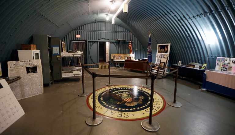 In this photo taken Friday, Feb. 26, 2016, a view of the inside of President John F. Kennedy's bunker on Peanut Island in Riviera Beach, Fla. The once top-secret fallout shelter, code name 