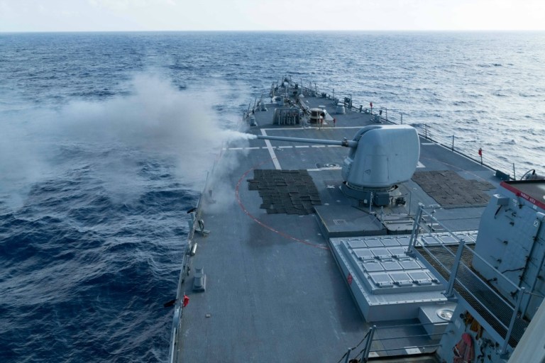 The U.S. destroyer Curtis Wilbur passed within 12 nautical miles of Triton Island on Saturday morning local time, challenging China's, Taiwan's and Vietnam's claims in the area, said Capt. Jeff Davis, a Pentagon spokesman. (U.S. Navy photo by Lt. Jonathan Peterson/Released)