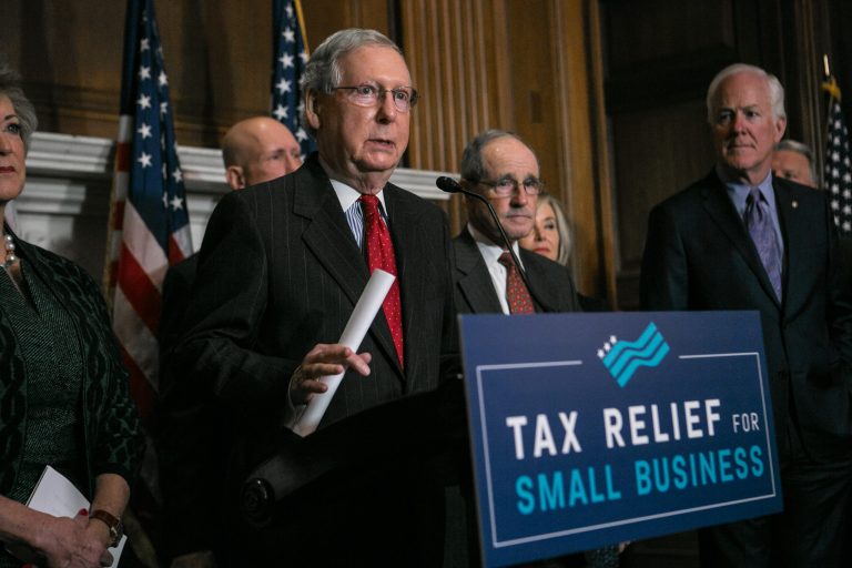 Senate Majority Leader Mitch McConnell speaks at a news conference on the GOP tax reform bill, on Capitol Hill, Tuesday, November 28, 2017. (Graeme Jennings / Washington Examiner)