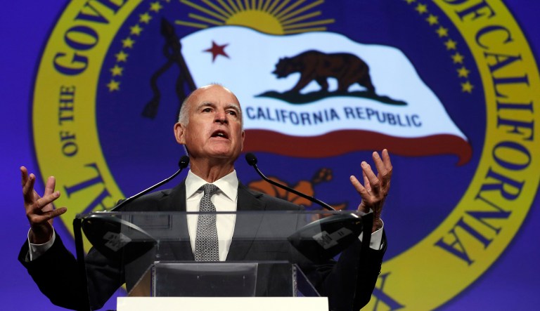 Brown can't be a good liberal so long as he strays from the party line. (AP Photo/Rich Pedroncelli, file)