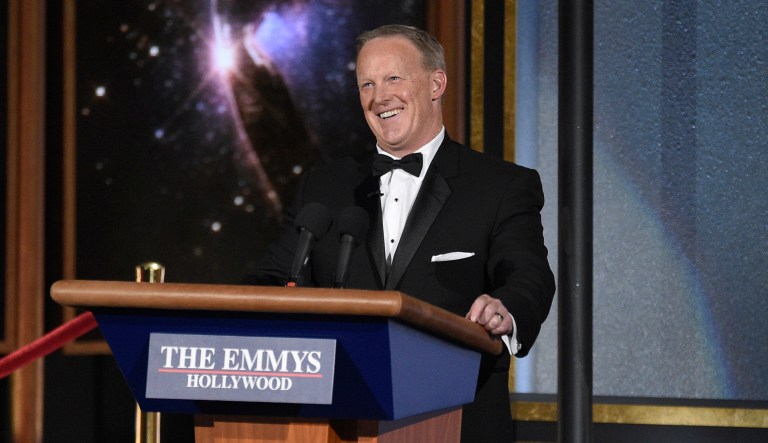 Sean Spicer, who made a surprise appearance at the Prime-time Emmy Awards on Sunday, said President Trump was 