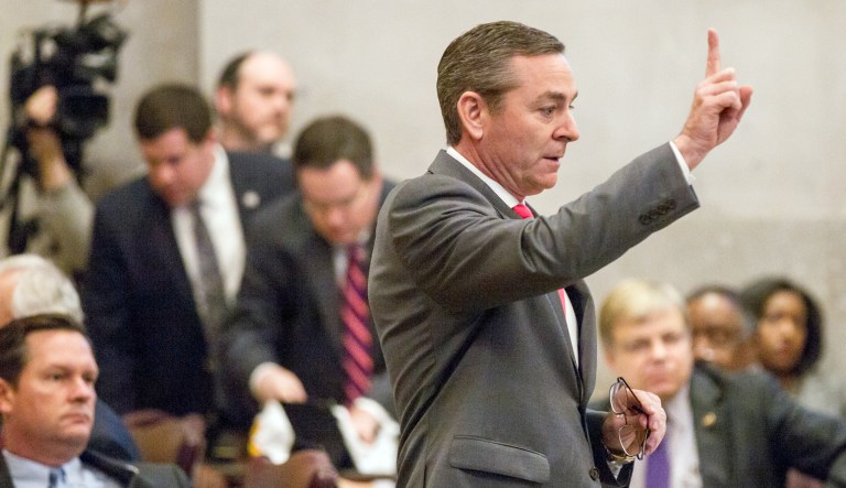 State Rep. Glen Casada, Tennessee's Republican House majority leader, (pictured right) was convinced by a former state Republican lawmaker that a bill banning child marriages could hurt the Family Action Council of Tennessee's effort to challenge same-sex marriage. The bill was later killed. (AP Photo/Erik Schelzig)