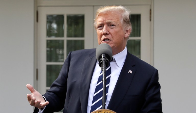 President Trump put the Iran nuclear deal on the brink of collapse Friday when he refused to affirm to Congress that the pact is not in the national security interests of the United States. (AP Photo/Evan Vucci)