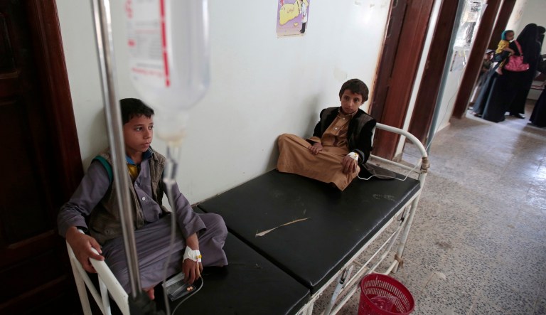 Boys are treated for a suspected cholera infection at a hospital in Sanaa, Yemen, Wednesday, July 12, 2017. While cholera is preventable and treatable, the people of Yemen are not receiving the aid they desperately need. (AP Photo/Hani Mohammed)