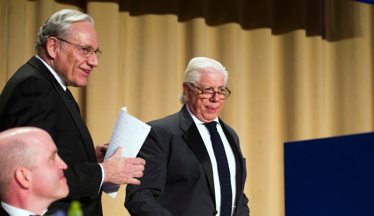 Bob Woodward, left, and Carl Bernstein, wrote in an article Friday that President Trump's response to the Russia investigation was 