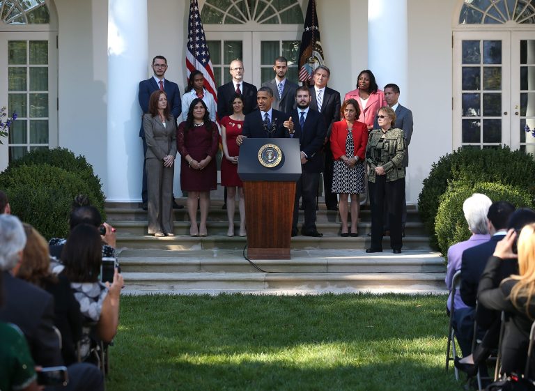 President Obama delivers remarks about the error-plagued launch of the Affordable Care Act's online enrollment website in the Rose Garden of the White House Monday.  (Mark Wilson/Getty Images)