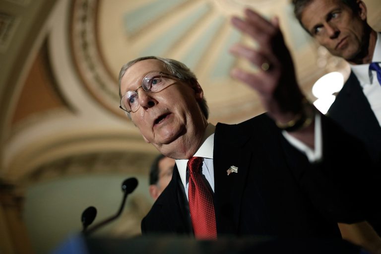 Senate Majority Leader Mitch McConnell answers questions at a press conference following the weekly policy luncheon of the Republican caucus at the U.S. Capitol March 3, 2015 in Washington. (Photo by Win McNamee/Getty Images)