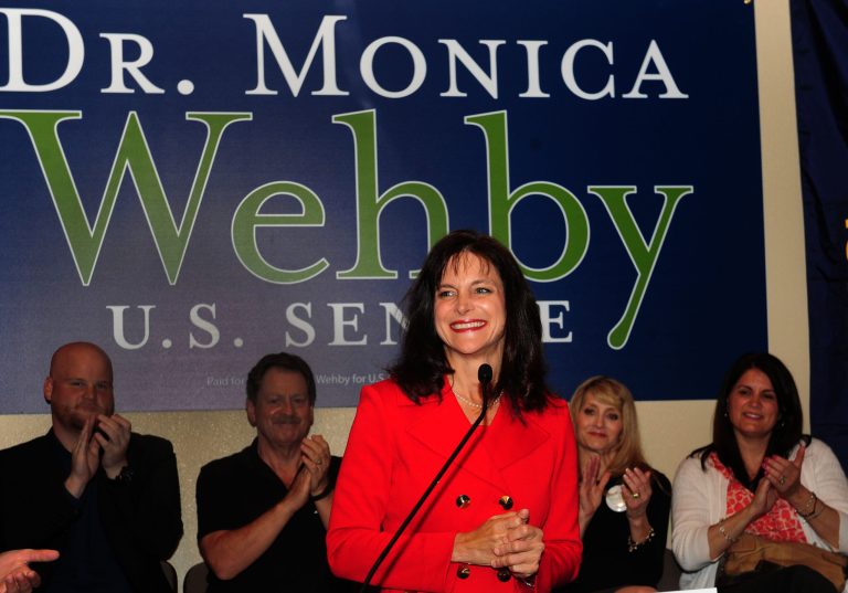 Dr. Monica Wehby greets supporters at the headquarters in Oregon City, Oregon. (AP/Steve Dykes)