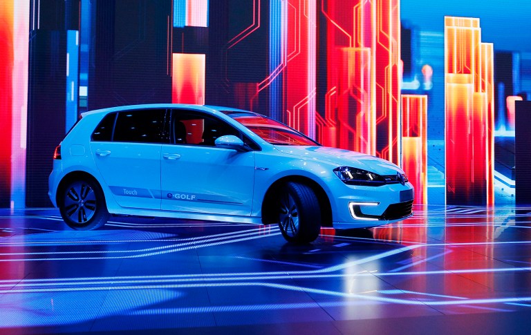 Volkswagen unveils the e-Golf Touch electric car. CEO Matthias Mueller said the company plans to introduce more than 30 electric-powered vehicles by 2025. (AP Photo/John Locher, file )