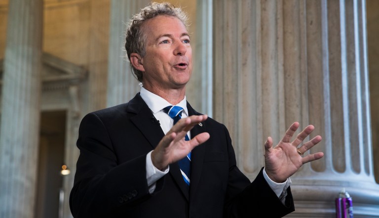 Sen. Rand Paul, R-Ky., a key opponent of the Republican healthcare bill, does a television news interview on Capitol Hill in Washington, Wednesday, June 28, 2017. (AP Photo/J. Scott Applewhite)
